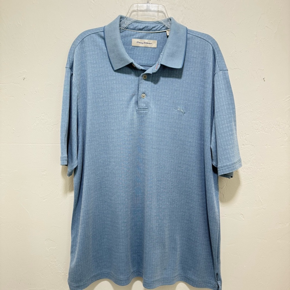 Tommy Bahama short sleeve baby blue window pane check polo golf shirt size XL​